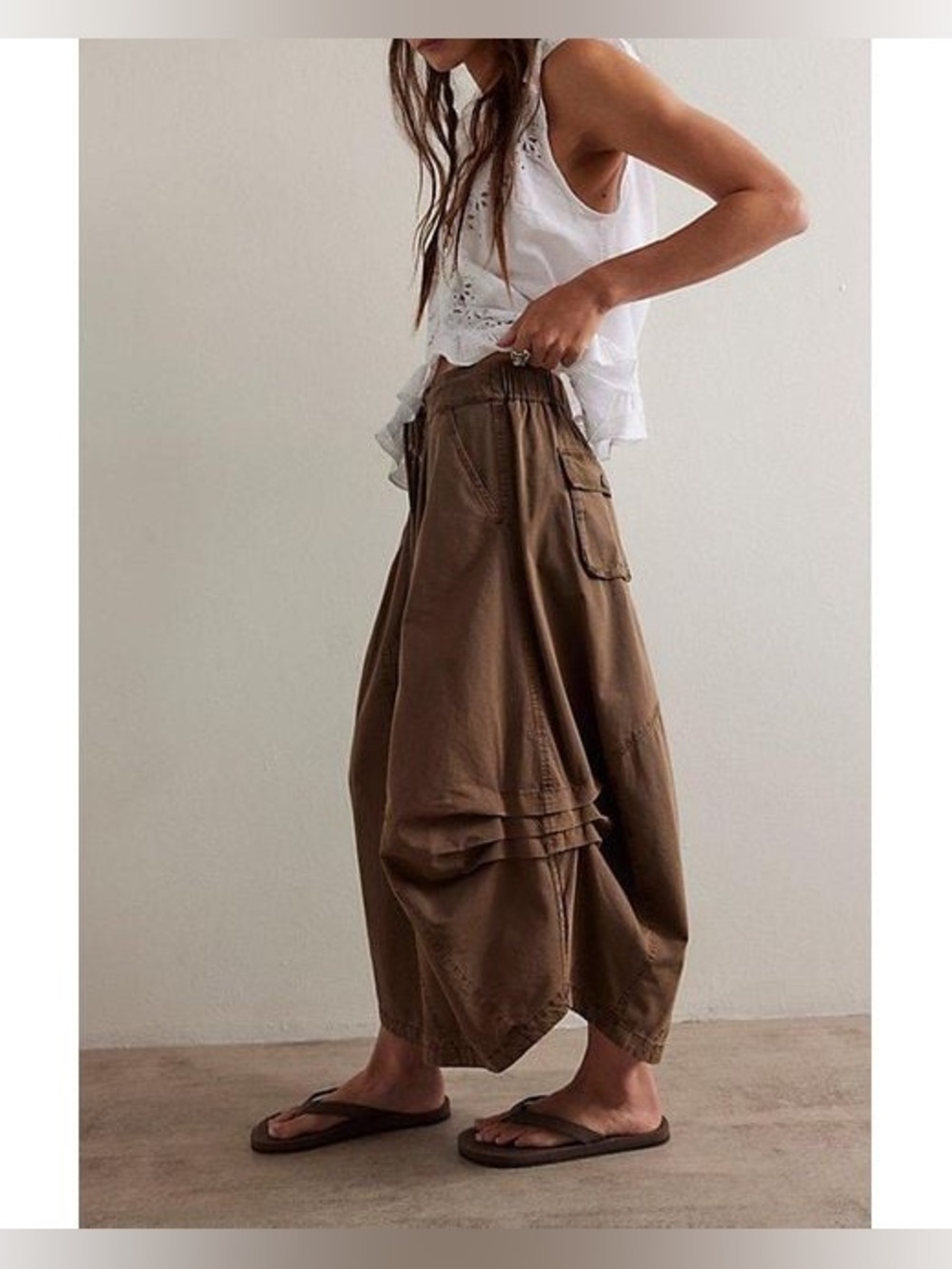 Free People Willow Poplin Midi Maxi Skirt Brown Utility Boho Parachute - Picture 2 of 14
